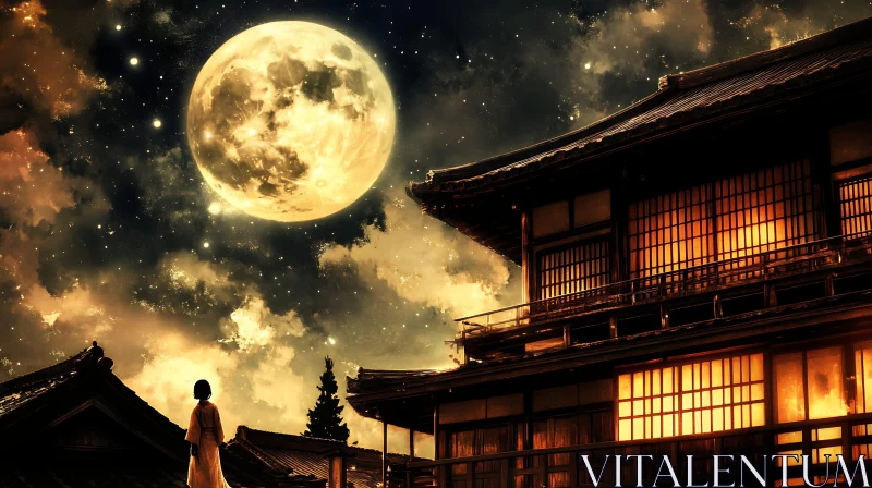 AI ART Japanese Architecture under the Moonlight