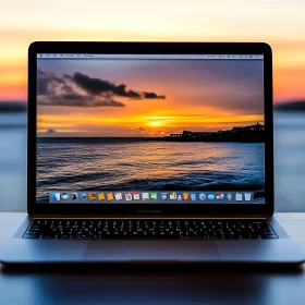 Sunset on Laptop Screen by the Seaside