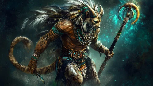 Tribal Lion Warrior Fantasy Illustration