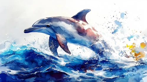 Artistic Dolphin and Ocean Waves