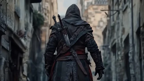 Hooded Assassin Walking Down Old Street