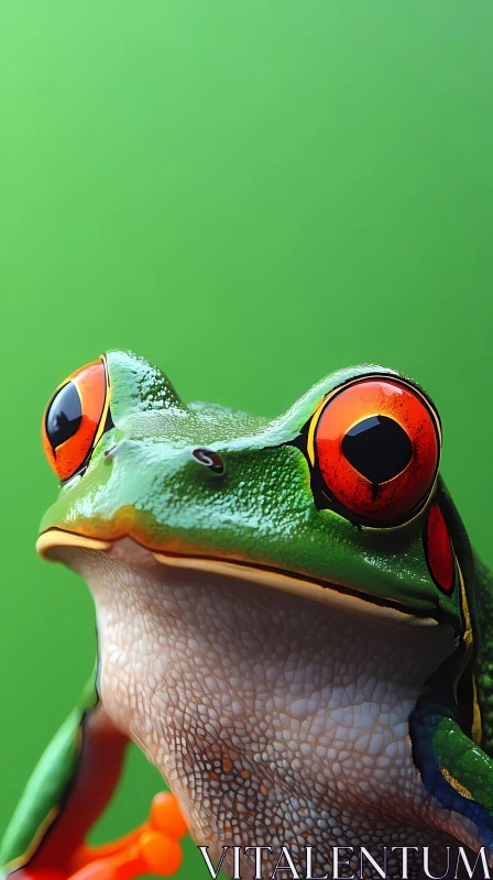 Red-Eyed Tree Frog Portrait in Nature AI Image