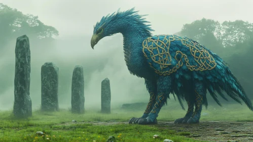 Mythical Griffin in Misty Landscape