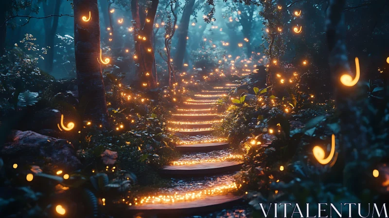 Magical Forest Trail at Night AI Image