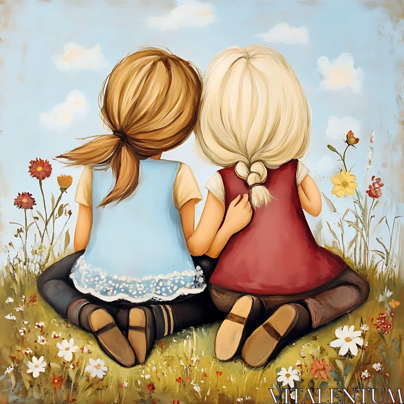 AI ART Two Girls Friendship in Meadow