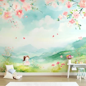 Pastel Child's Room Decor with Artistic Wall Mural