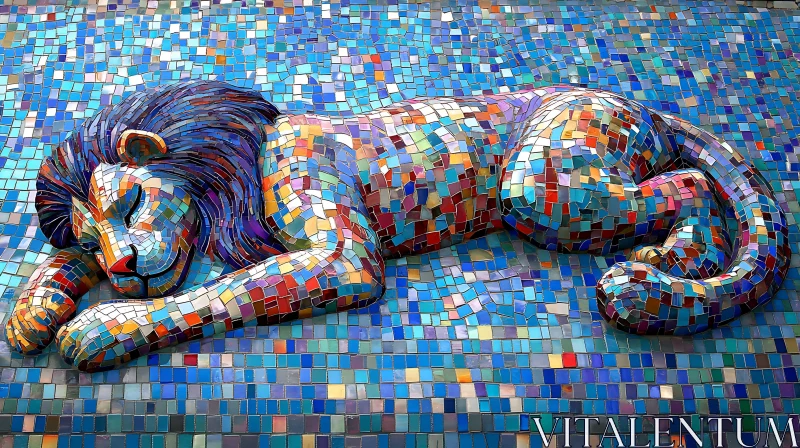 Sleeping Lion Mosaic AI Image