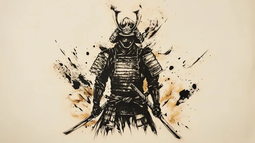 Ink Drawing of a Samurai Warrior