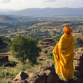 Serene Mountain View with Figure in Yellow