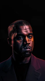 Intense Kanye West Portrait with Dramatic Lighting