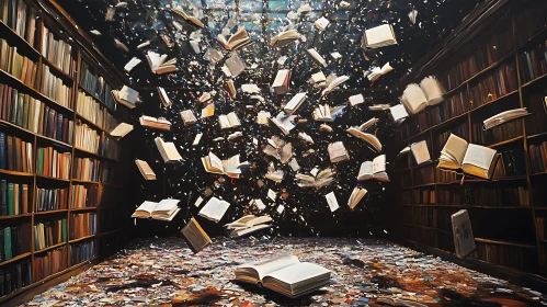 Books Floating in Library
