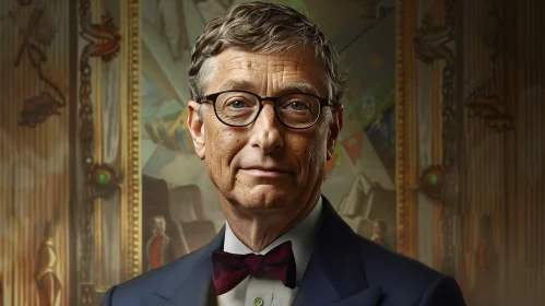 Sophisticated Bill Gates Portrait with Artistic Background