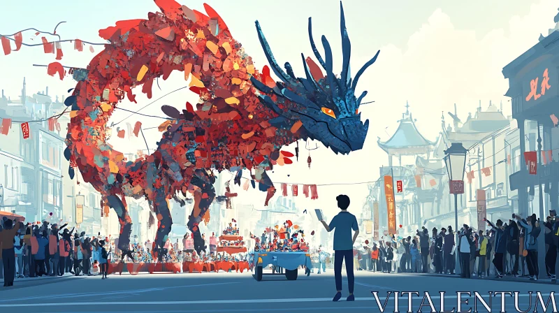 AI ART Vibrant City Parade with Dragon