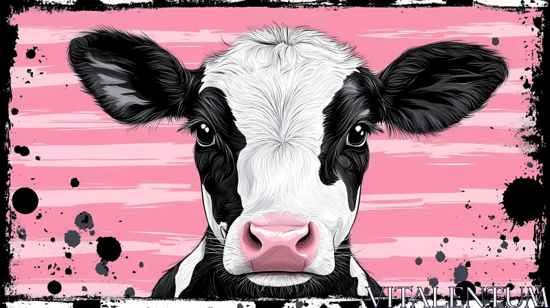 Modern Cow Art with Pink Background AI Image