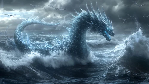 Colossal Sea Serpent Rising from the Waves