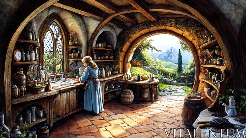 AI ART Vintage Kitchen with Woman and Landscape