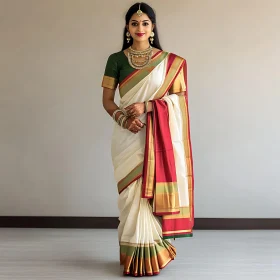 Classic Indian Fashion: Woman in White Saree