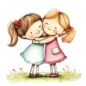 Two Young Friends Embrace in Pastel Colors
