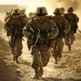 Troops on Patrol in Arid Landscape