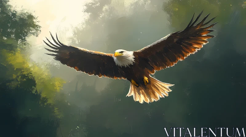 Regal Eagle Soaring Over Trees AI Image