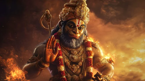 Golden Hanuman Amidst Flames