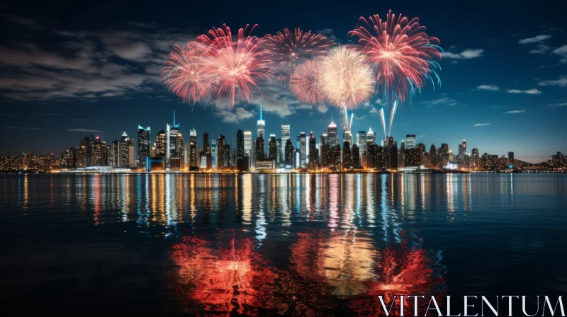Fireworks Display Over New York City Skyline at Night AI Image