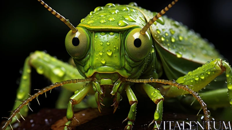 Humorous Green Insect with Water Drops - Artistic Image AI Image