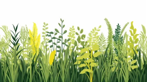 Intricate Landscapes of Green and Yellow Plants on a White Background