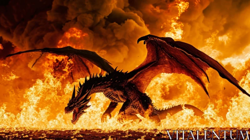 Majestic Dragon in Fiery Flight - Digital Fantasy Art AI Image