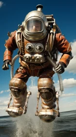 Man Dressed as Diver in Rustic Futurism and Bronzepunk Style