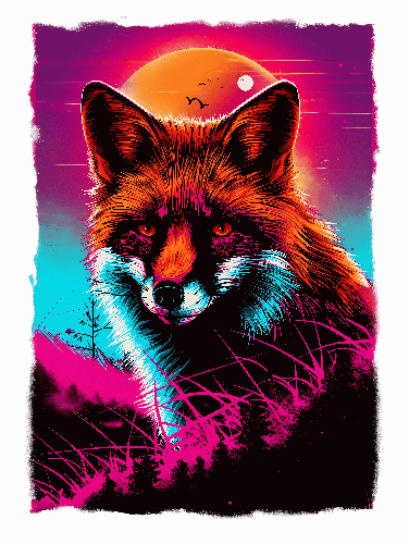 Neon Fox Illustration - Unique T-Shirt Design POD Design