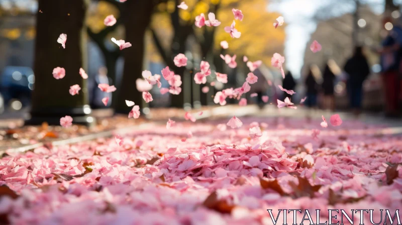 Pink Blossom Petals Falling on New York Sidewalk - A Touch of Fairy Kei AI Image