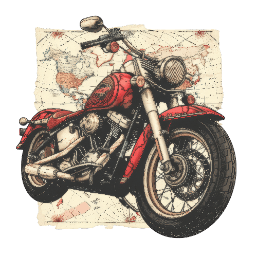 Vintage Red Motorcycle on World Map - Ideal for T-Shirt Printing POD Design