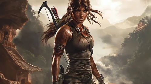 Female Warrior in Mountainous Landscape