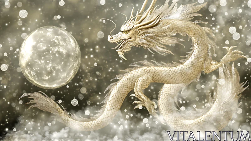 Mythical Dragon with Full Moon AI Image