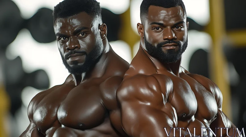 AI ART Muscular Men Back-to-Back: Fitness Portrait