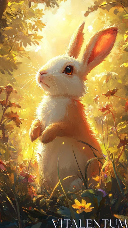 Bunny Amidst Lush Forest Light AI Image