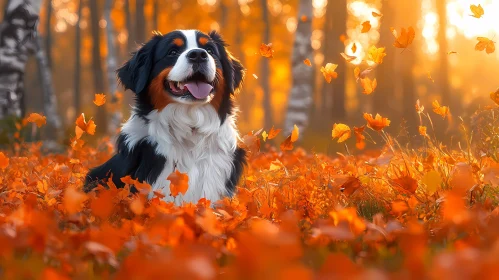 Joyful Dog Amidst Autumn Leaves