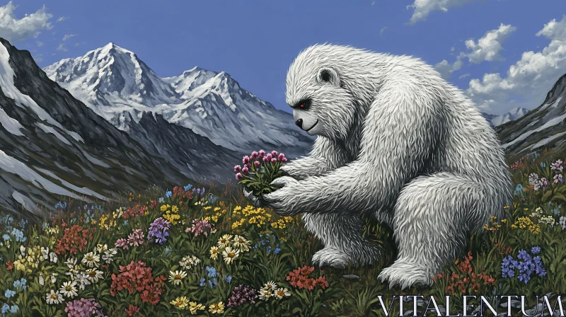 AI ART Yeti with flowers