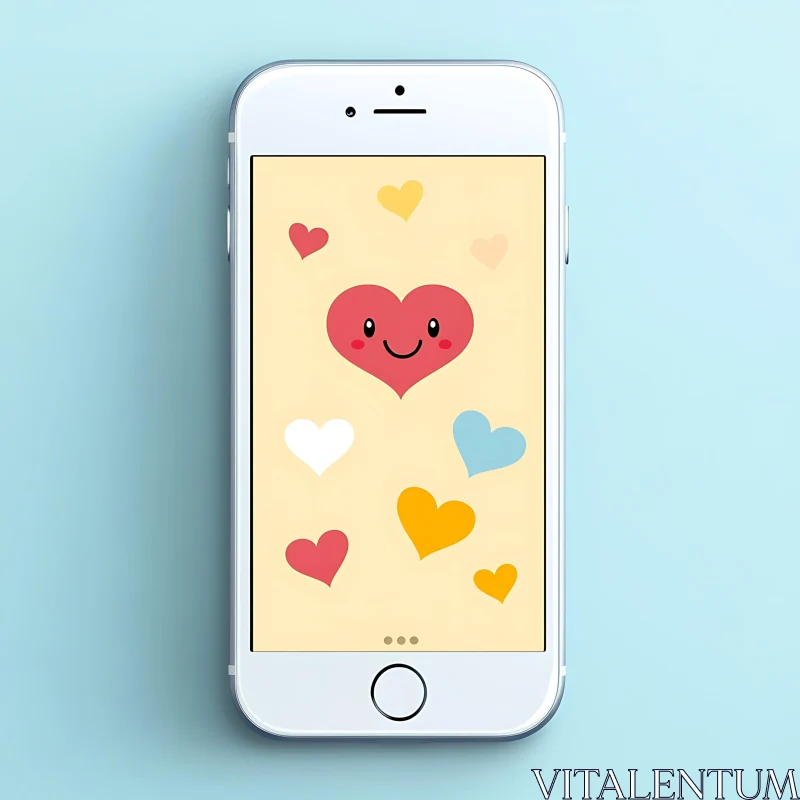 AI ART Smartphone with Heart-Themed Cartoon Design