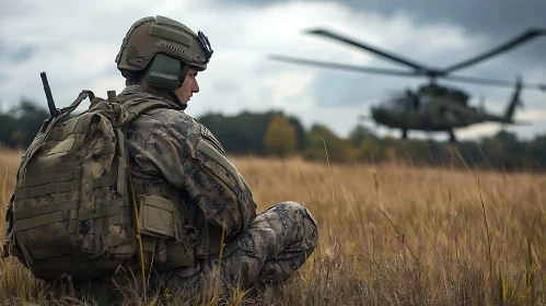 Military Personnel in Field with Aircraft