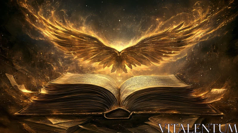 AI ART Mystical Book with Golden Wings