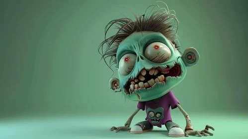 3D Cartoon Zombie Illustration with Green Background