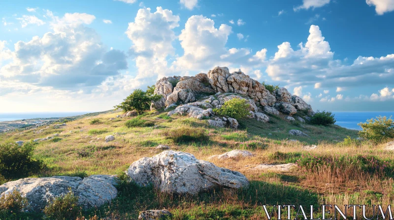 AI ART Beautiful Scenic View of Rocky Hills and Sky