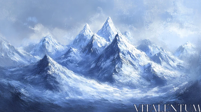 Tranquil Snowy Mountain Vista AI Image