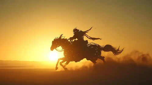 Silhouette of Rider in Desert