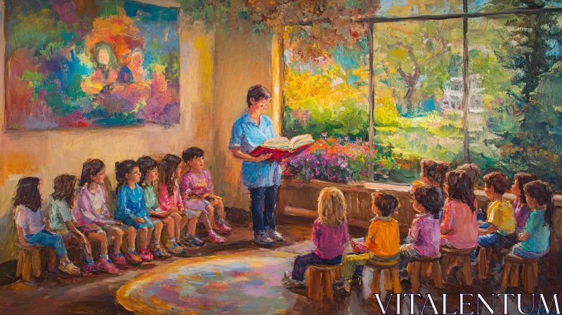 AI ART Teacher Reading to Children Art