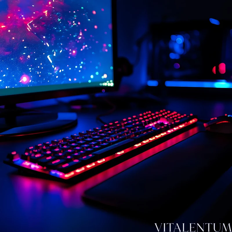 RGB Keyboard and Cosmic Desktop Setup AI Image