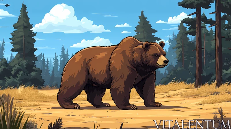 Brown Bear in Forest Clearing AI Image