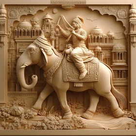 Sepia Sculpture: Warrior and Elephant